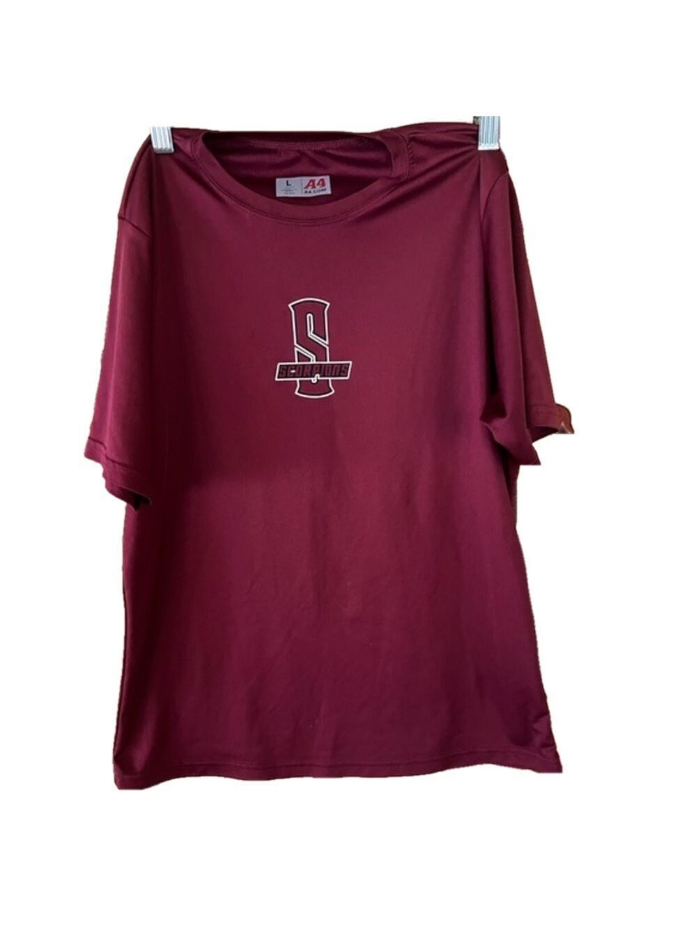 Youth Baseball Shirt, Size L, 100% Poly., maroon #3, no wear, PTP 19”, L 28”